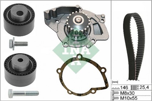 Water pump + timing belt set INA